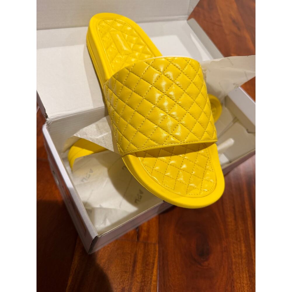 New men’s APL Lusso leather slides sandals racing yellow size 10 - Picture 5 of 7